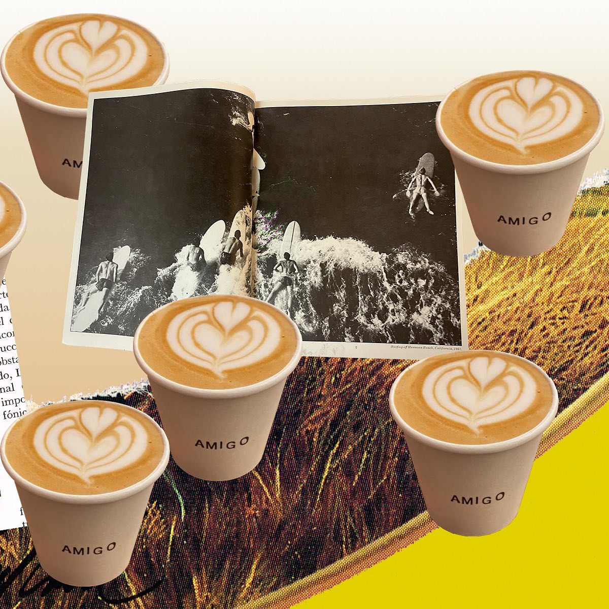 graphic art of magazines and coffee cups