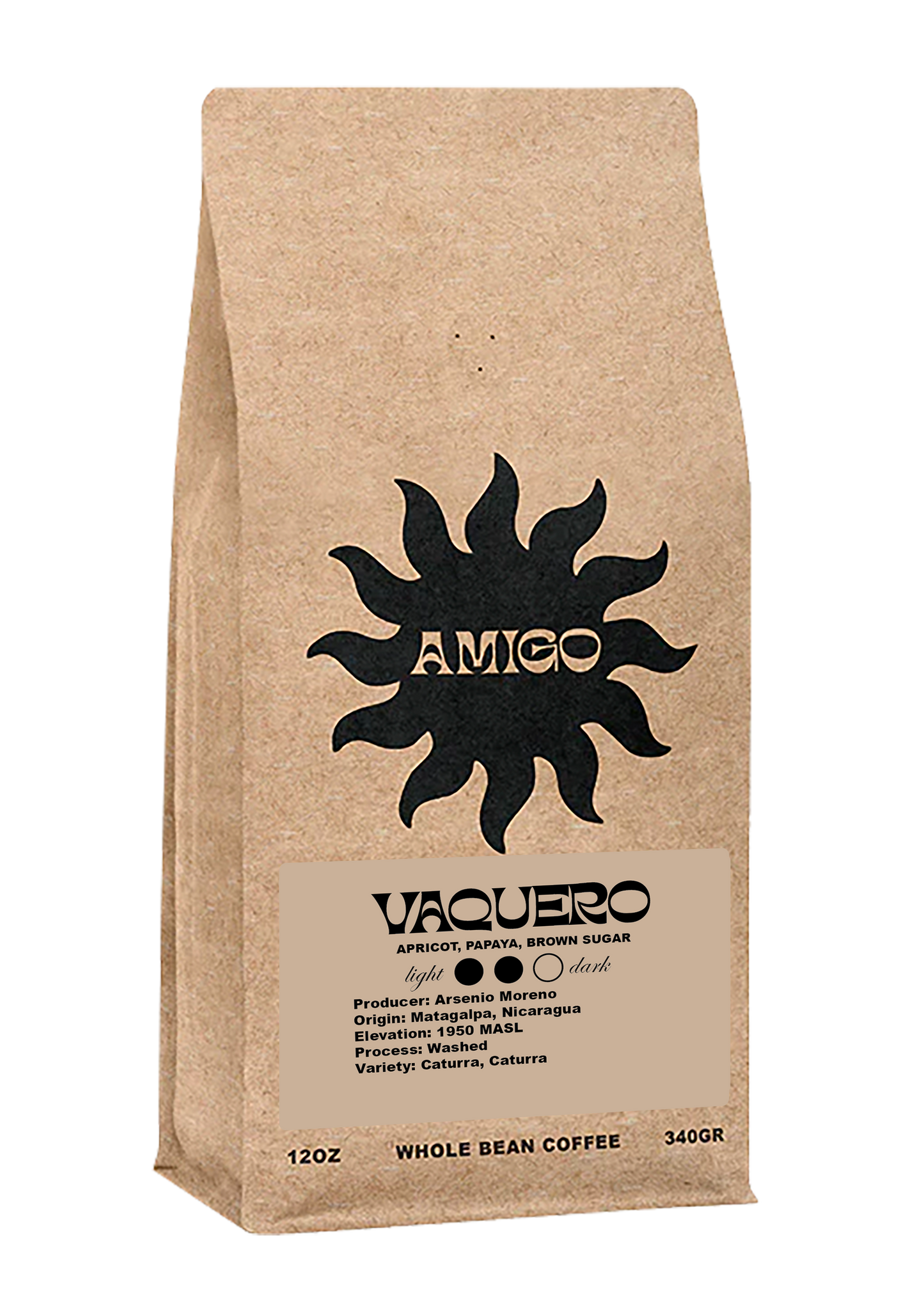 A bag of Vaquero coffee beans