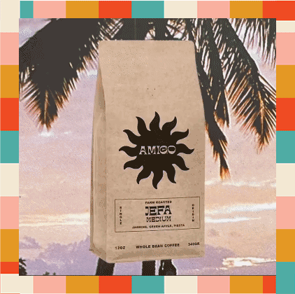 gif of coffee bag and palm trees